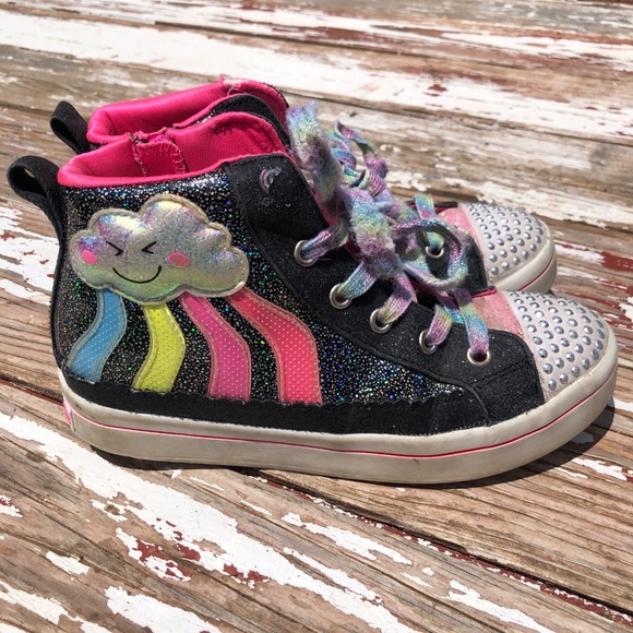 Skechers Twinkle Toes High Top Sneakers Girls Cloud Rainbow Light Up Sparkle 2 - Picture 1 of 16